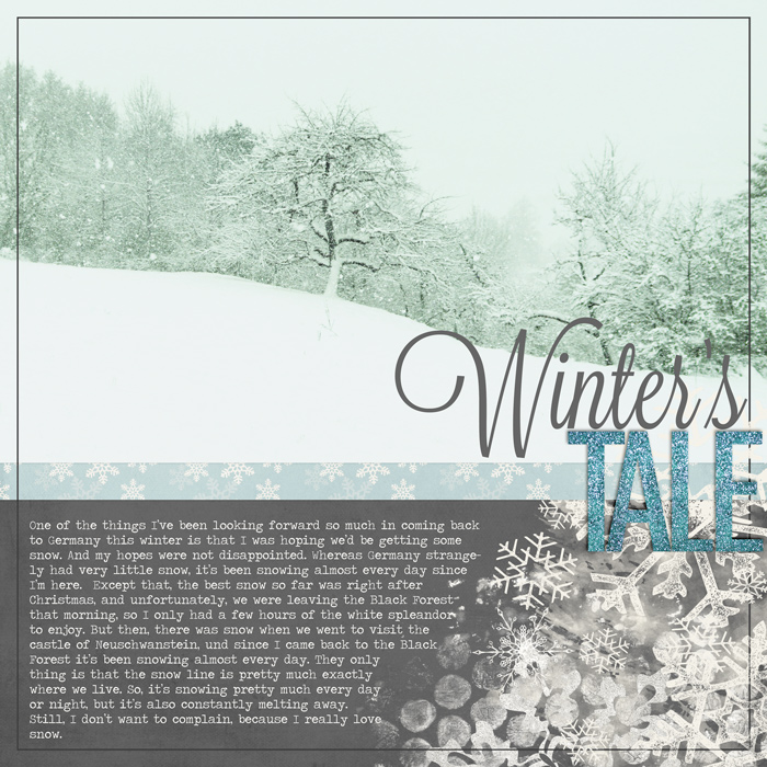 digital scrapbook layout, winter, snow