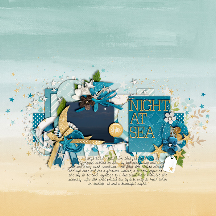 digital scrapbooking layout, beach, night