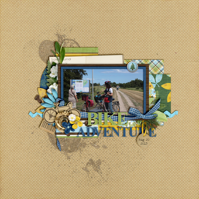 digital scrapbooking layout, outdoors, bike