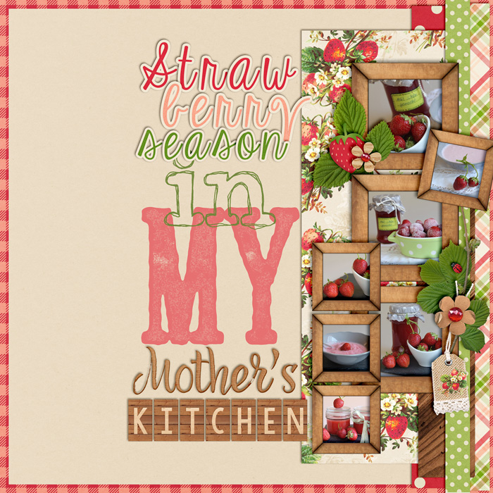 digital scrapbooking layout, gardening, kitchen, strawberries