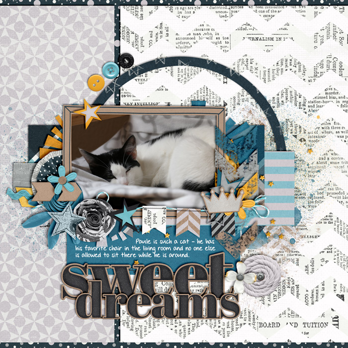 digital scrapbooking layout, pet, cat, sleep