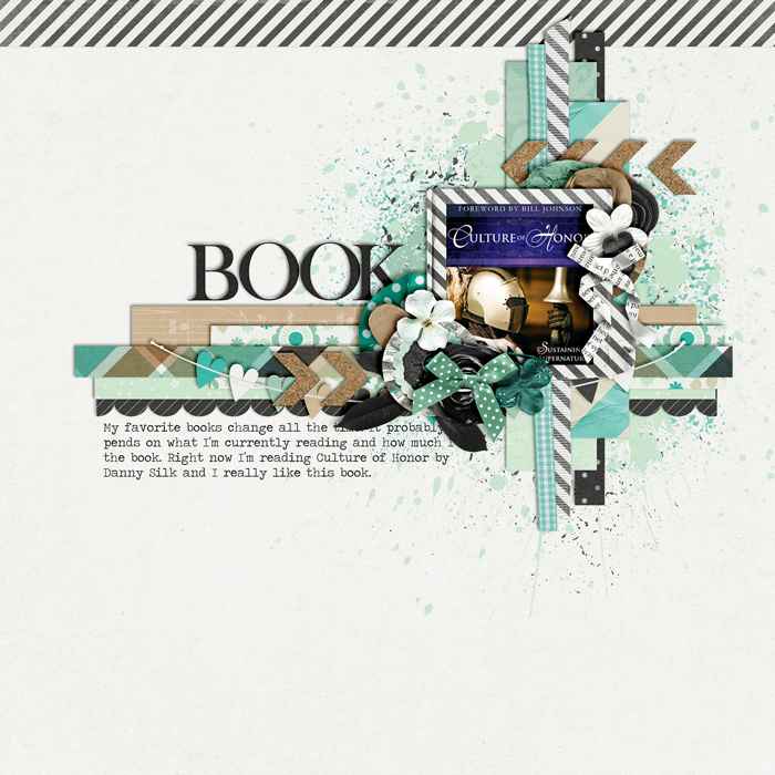 digital scrapbooking layout, book, reading