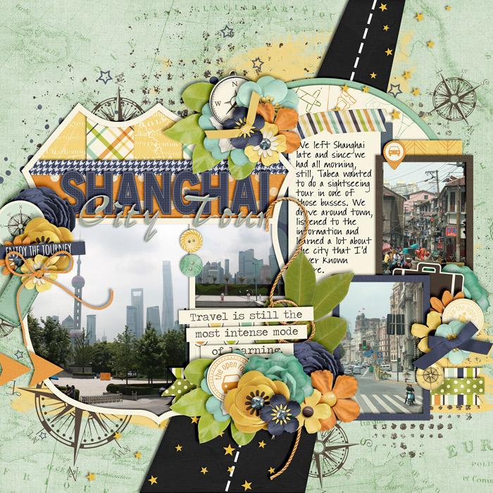 digital scrapbook layout, shanghai, travel