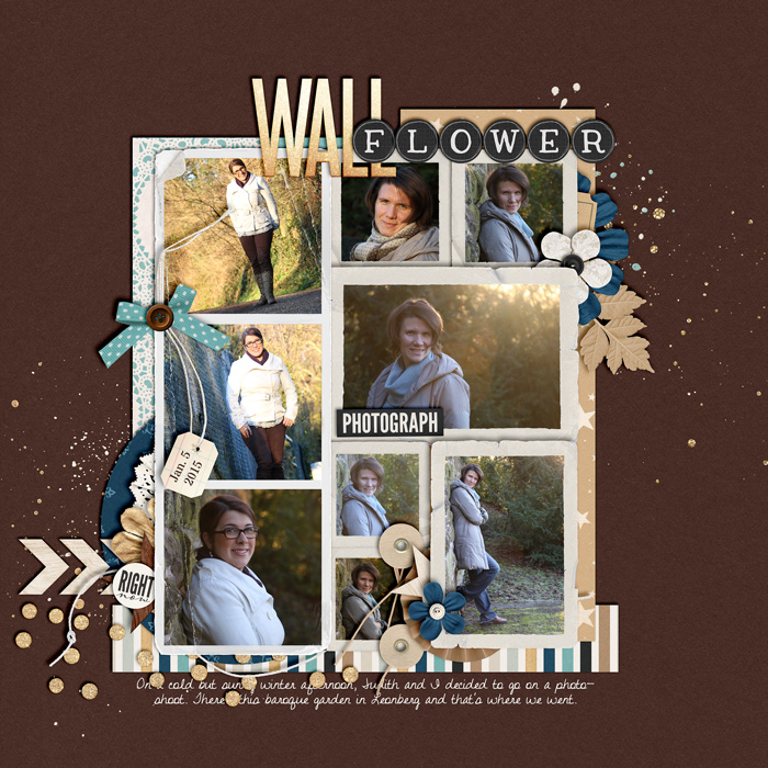 digital scrapbook layout, album, winter, misty hilltops designs, portrait