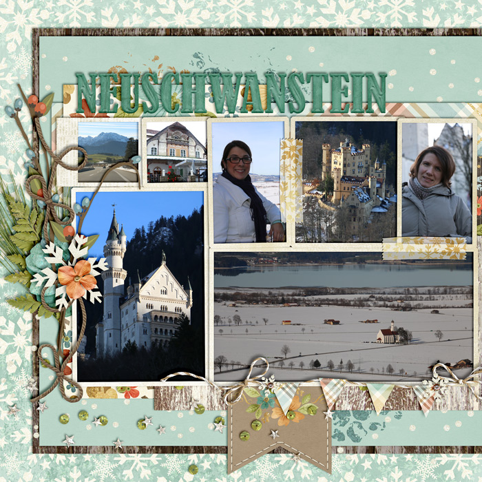 digital scrapbook layout, photo album, double page spread, misty hilltops designs