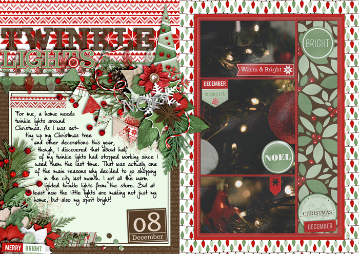document christmas, december daily, album, digital scrapbook layout, misty hilltops designs